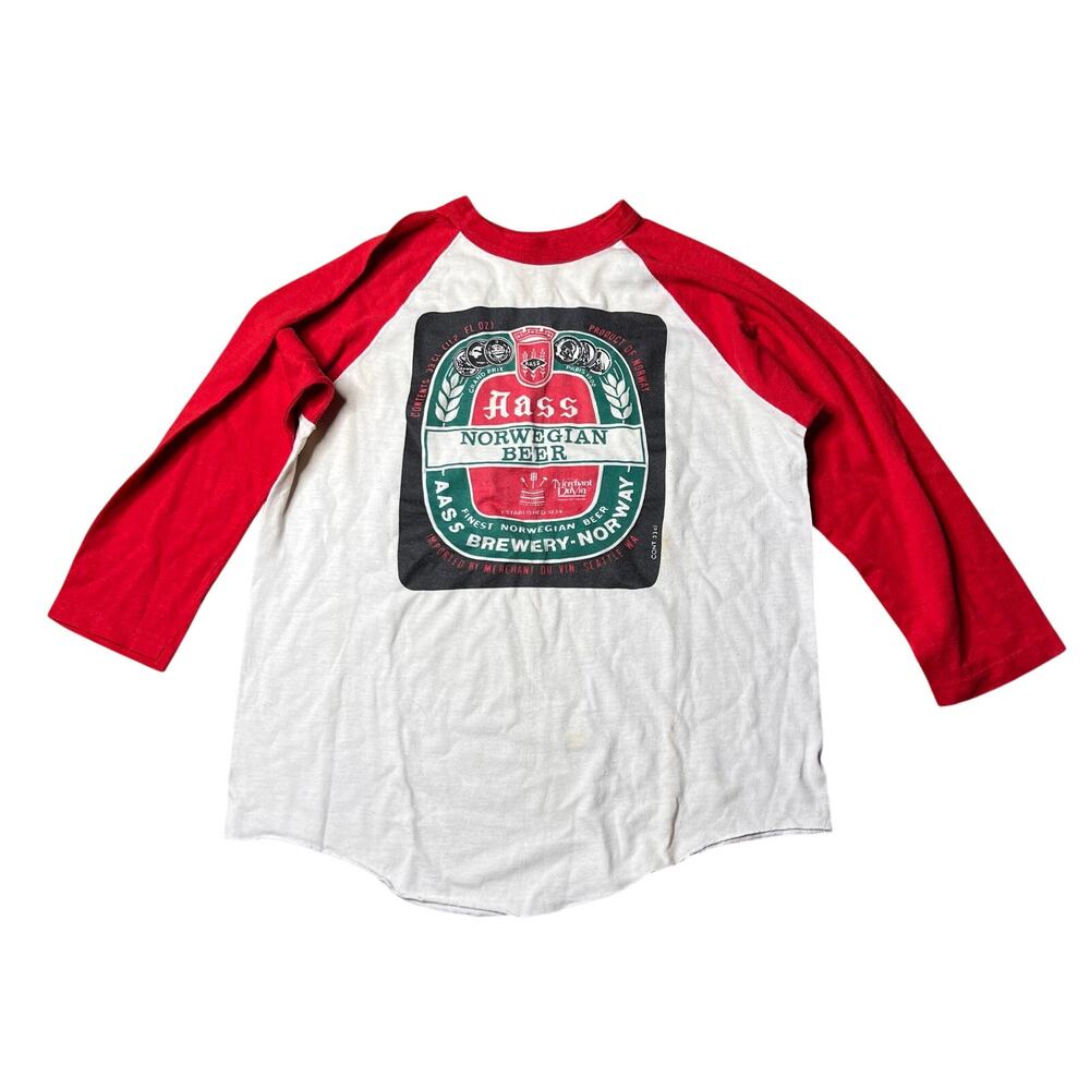 Vintage 70s AASS Norwegian Beer Raglan Shirt Medium